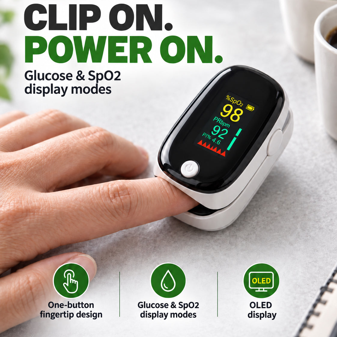 2-in-1 Fingertip Blood Glucose & Oxygen Monitor